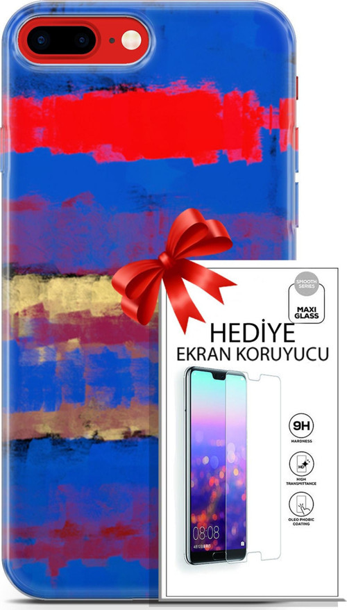 Apple İphone 7 Plus - 8 Plus Kılıf Orijinal Seri Nature 09 Turuncu Mavi Uv Kılıf Ve Ekran Koruyucu