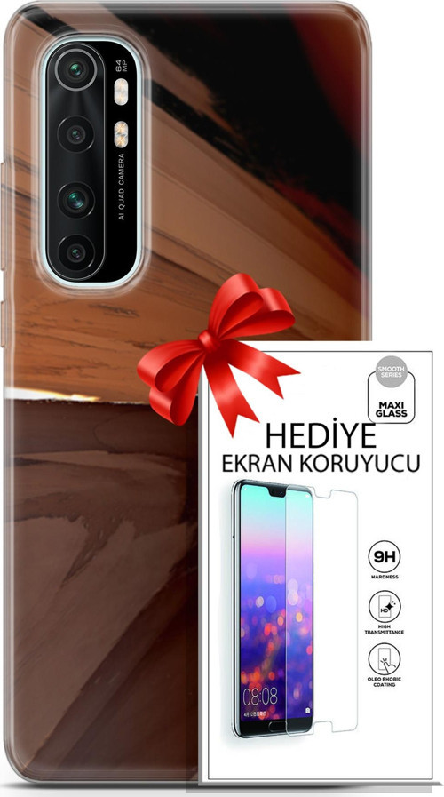 Xiaomi Mi Note 10 Lite Kılıf Orijinal Seri Nature 01 Kahverengi Tonlar Telefon Kılıfı + Ekran Koruyucu