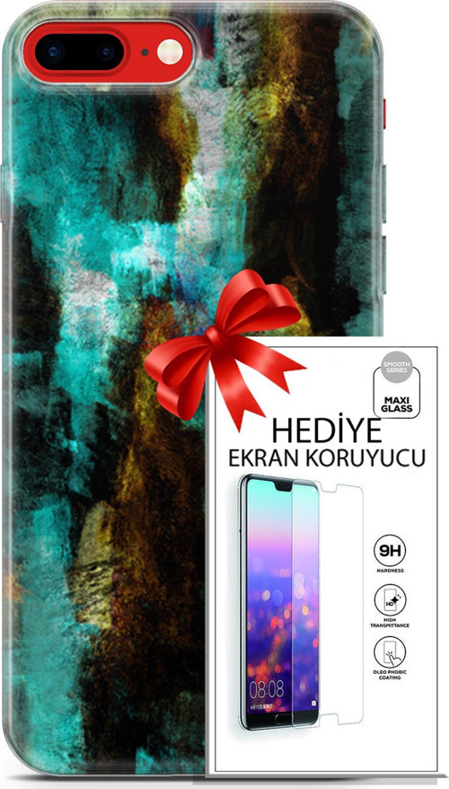 Apple İphone 7 Plus - 8 Plus Kılıf Orijinal Seri Nature 12 Kahve Yeşil Tasarım Kılıf + Ekran Koruyucu