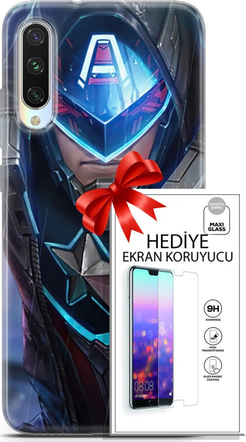 Xiaomi Mi A3 Kılıf Orijinal Seri Dc 22 Kaptan Amerika Kap + Ekran Koruyucu