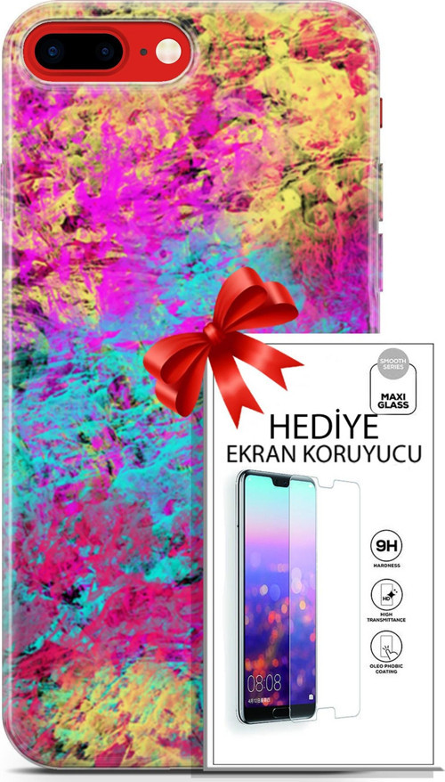 Apple İphone 7 Plus - 8 Plus Kılıf Orijinal Seri Nature 29 Çok Renkli Leke Tutmaz Kapak + Ekran Koruyucu