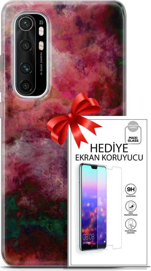 Xiaomi Mi Note 10 Lite Kılıf Orijinal Seri Nature 28 Bordo İz Bırakmayan Kılıf + Ön Ekran Koruyucu