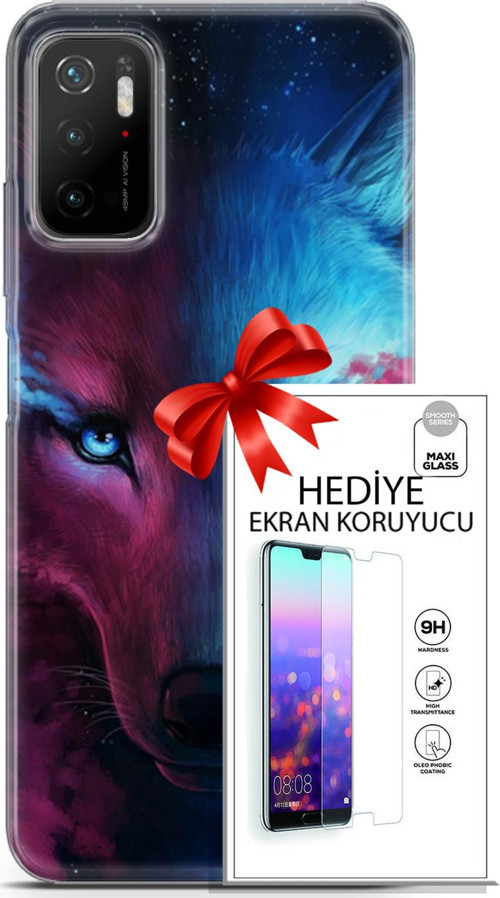 Xiaomi Poco M3 Pro 5G Kılıf Orijinal Seri Cardano 18 Mavi Turuncu Göz Parlak Kılıf + Ekran Koruyucu