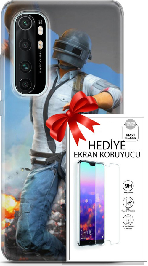 Xiaomi Mi Note 10 Lite Kılıf Orijinal Seri Pubg 01 Action Figur Telefon Kılıfı + Ekran Koruyucu