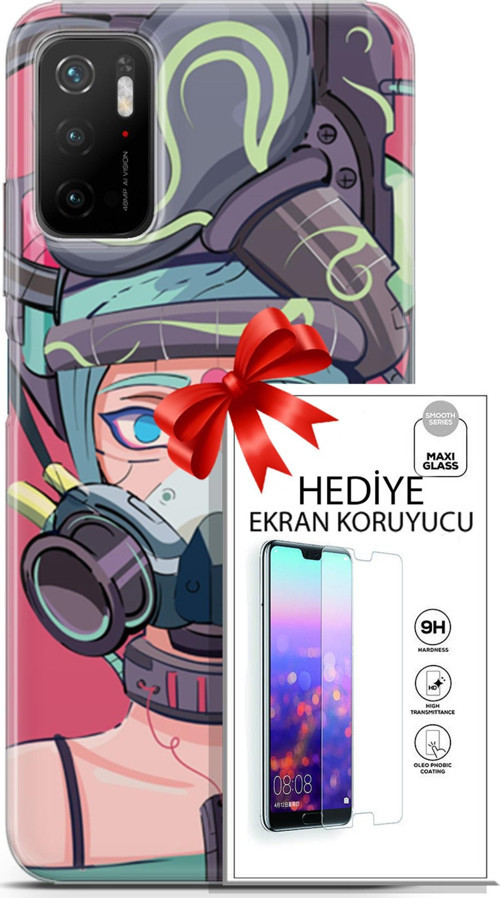 Xiaomi Poco M3 Pro 5G Kılıf Orijinal Seri Cyberpunk 06 Gaz Maskesi Koruyucu Kapak Ekran Koruyucu