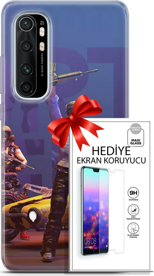 Xiaomi Mi Note 10 Lite Kılıf Orijinal Seri Pubg 05 Silahlı Karakter Koruma Kılıfı + Ekran Koruyucu