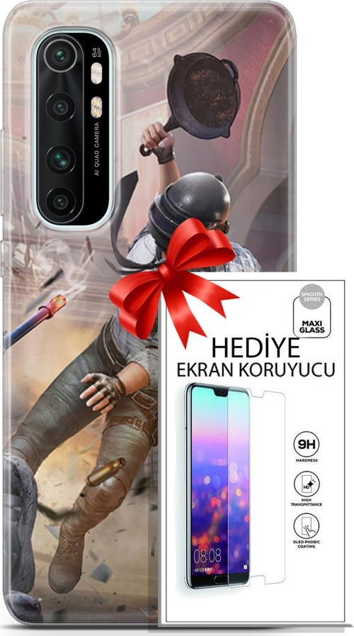 Xiaomi Mi Note 10 Lite Kılıf Orijinal Seri Pubg 07 Kravatlı Karakter Desenli Kılıf + Ön Ekran Koruyucu