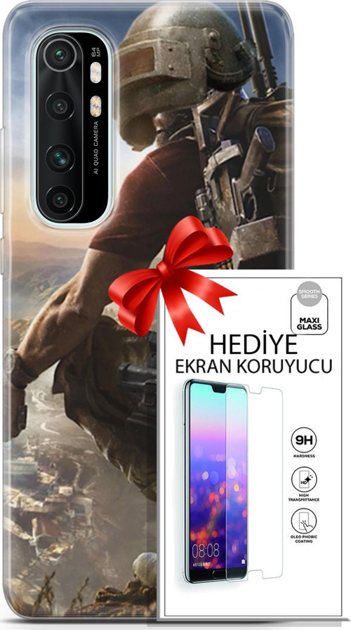 Xiaomi Mi Note 10 Lite Kılıf Orijinal Seri Pubg 10 Mobile Full Hd Kılıf + Ekran Koruyucu