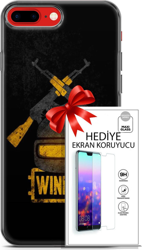 Apple İphone 7 Plus - 8 Plus Kılıf Orijinal Seri Pubg 15 Winner Kalın Silikon + Ekran Koruyucu