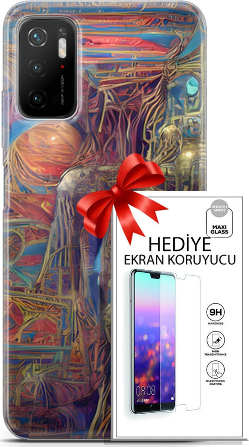 Xiaomi Poco M3 Pro 5G Kılıf Orijinal Seri Cyberpunk 18 Parapsikoloji Parlak Kılıf + Ekran Koruyucu F