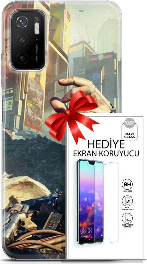 Xiaomi Poco M3 Pro 5G Kılıf Orijinal Seri Cyberpunk 20 El Renkli Kılıf Ekran Koruyucu