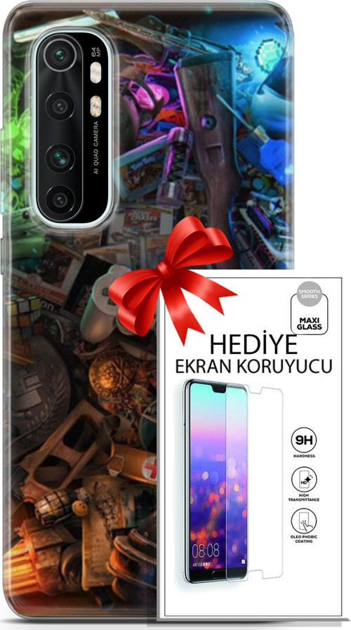 Xiaomi Mi Note 10 Lite Kılıf Orijinal Seri Pubg 24 Teçhizatlar Darbe Emici Kılıf + Ekran Koruyucu