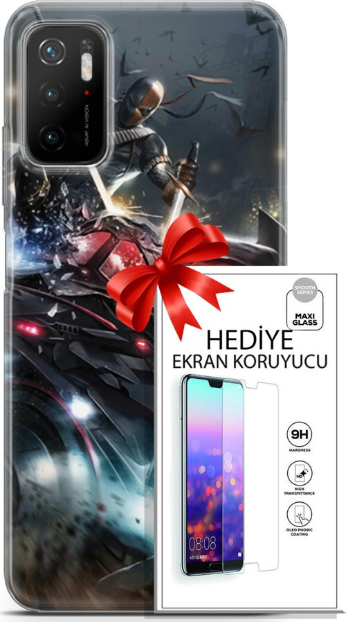 Xiaomi Poco M3 Pro 5G Kılıf Orijinal Seri Dc 07 Batman Vs Deathstroke Desenli Kılıf + Ön Ekran Koruyucu