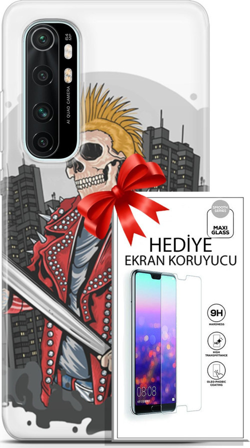 Xiaomi Mi Note 10 Lite Kılıf Orijinal Seri Punky 08 Punk Serseri Baskılı Kılıf + Ekran Koruyucu