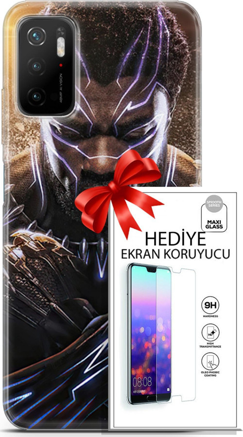 Xiaomi Poco M3 Pro 5G Kılıf Orijinal Seri Dc 12 Blak Panther Tasarım Kılıf + Ekran Koruyucu