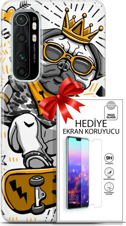 Xiaomi Mi Note 10 Lite Kılıf Orijinal Seri Punky 09 Punk Pug Uv Kılıf Ve Ekran Koruyucu
