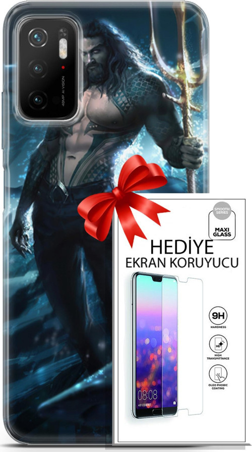 Xiaomi Poco M3 Pro 5G Kılıf Orijinal Seri Dc 27 Aquaman Lazer Kesim Silikon Ekran Koruyucu