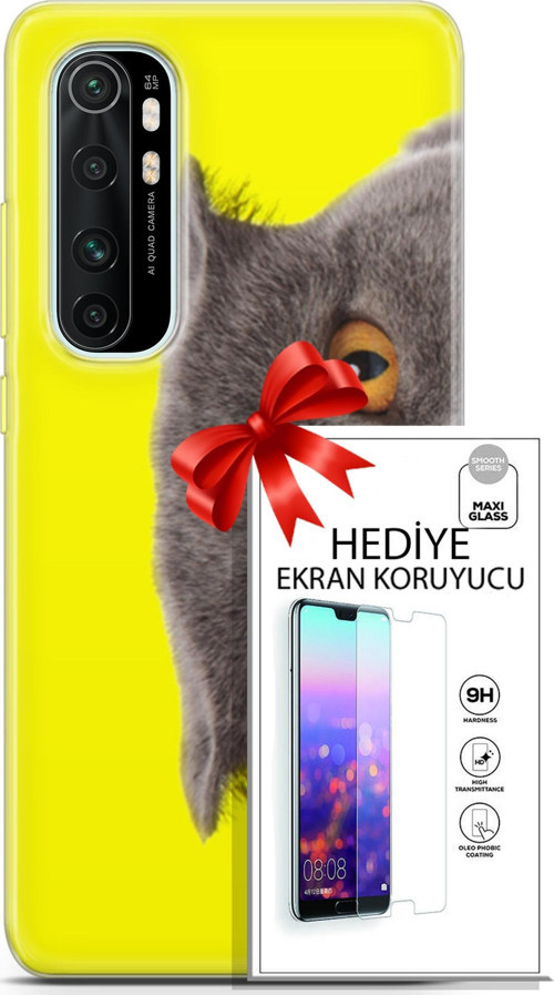 Xiaomi Mi Note 10 Lite Kılıf Orijinal Seri Scotish-British 01 Scottish Fold Telefon Kılıfı + Ekran Koruyucu