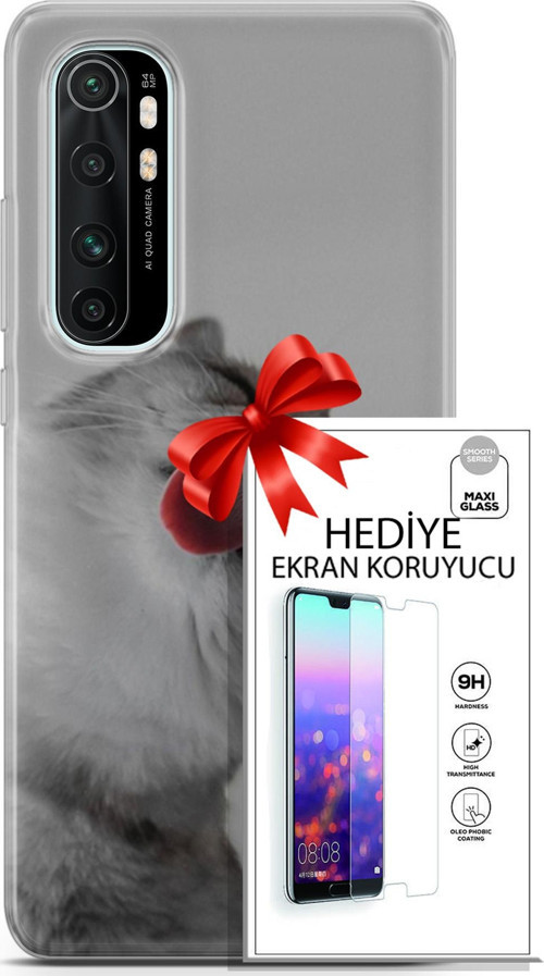 Xiaomi Mi Note 10 Lite Kılıf Orijinal Seri Scotish-British 07 British Shorthair Desenli Kılıf + Ön Ekran Koruyucu