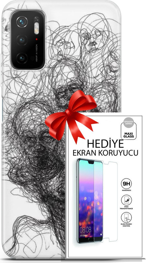 Xiaomi Poco M3 Pro 5G Kılıf Orijinal Seri Soul 25 Kurşunkalem Soyulmayan Kılıf + Ekran Koruyucu Full