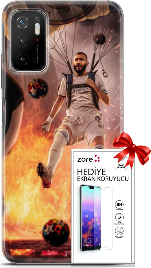 Xiaomi Poco M3 Pro 5G Kılıf Orijinal Seri Supers 03 Karim Benzema Real Madrid Arka Kapak + Ekran Koruyucu