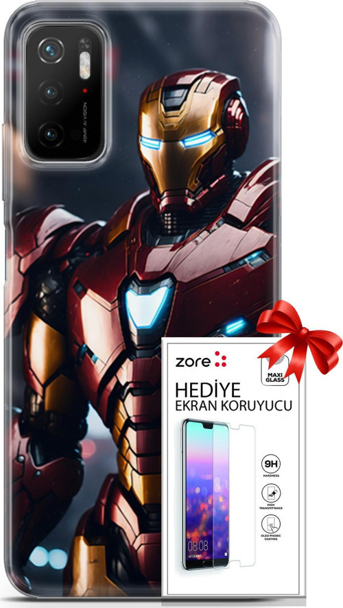 Xiaomi Poco M3 Pro 5G Kılıf Orijinal Seri Supers 23 Iron Man Telefon Kabı Ve Ekran Koruyucu