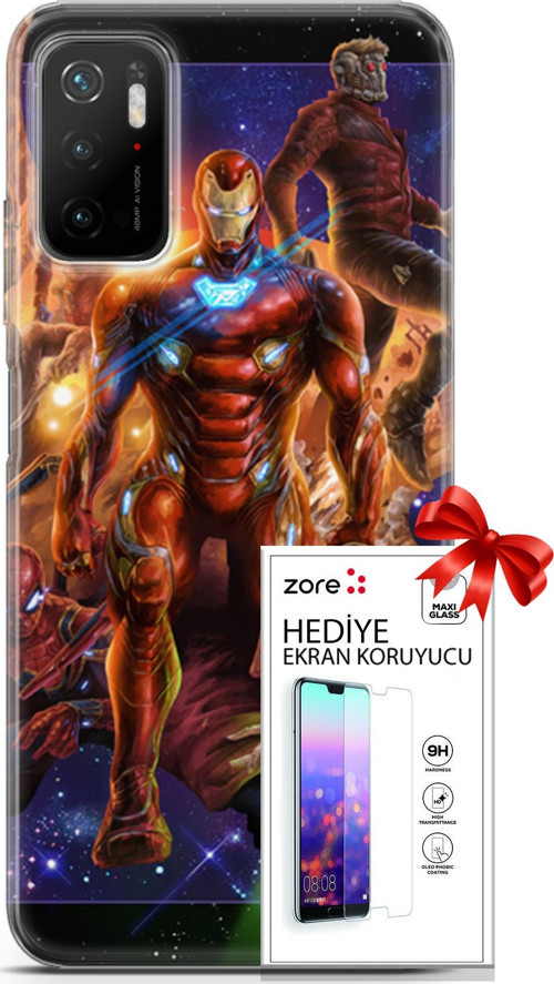 Xiaomi Poco M3 Pro 5G Kılıf Orijinal Seri Supers 28 Avengers Endgame İz Bırakmayan Kılıf + Ön Ekran Koruyucu