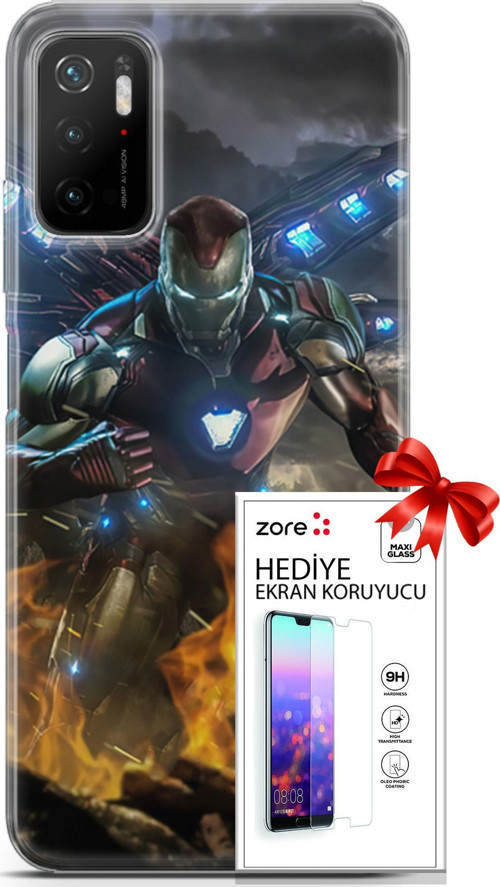 Xiaomi Poco M3 Pro 5G Kılıf Orijinal Seri Supers 30 Iron Man Kenarları Şeffaf Kapak Ve Ekran Koruyucu