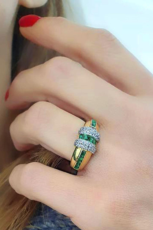 Yeşil Zirkon Taşlı 925ayar Gümüş Üzerine Altın Kaplama Luxury Tasarım Yüzük