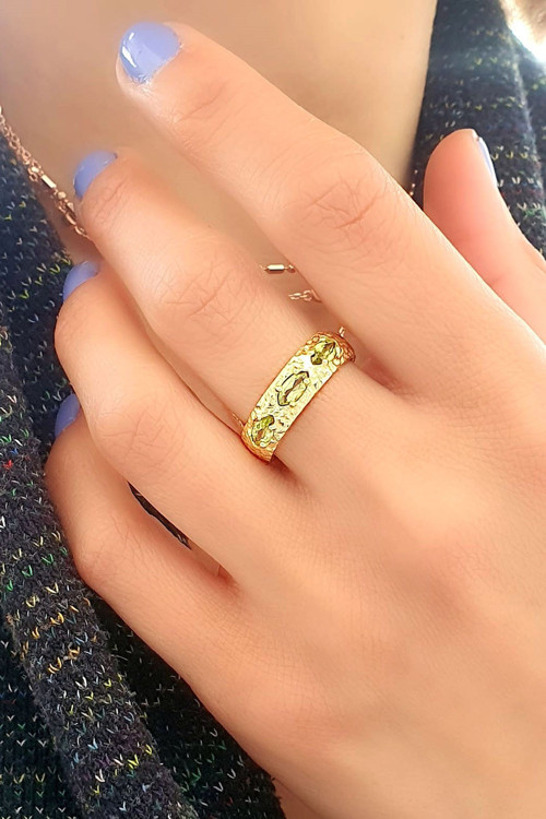 Doğal Peridot Taşlı 925ayar Gümüş Üzerine Altın Kaplama Tasarım Yüzük