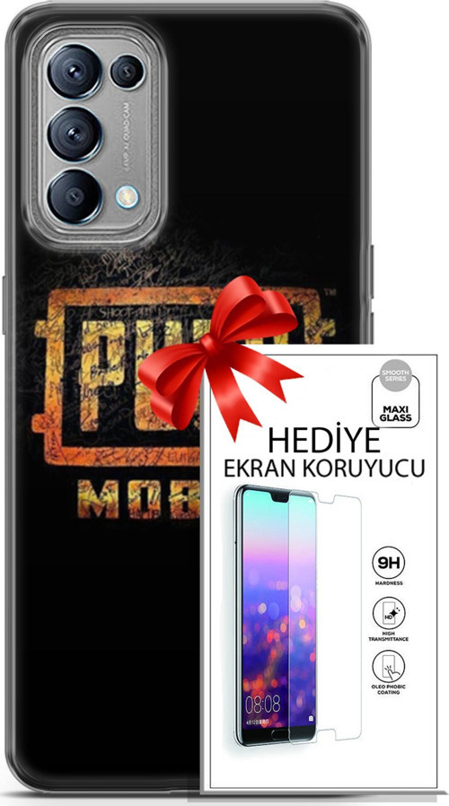 Oppo Reno 5 Kılıf Orijinal Seri Pubg 14 Logo Cover Kılıf + Ön Ekran Koruyucu
