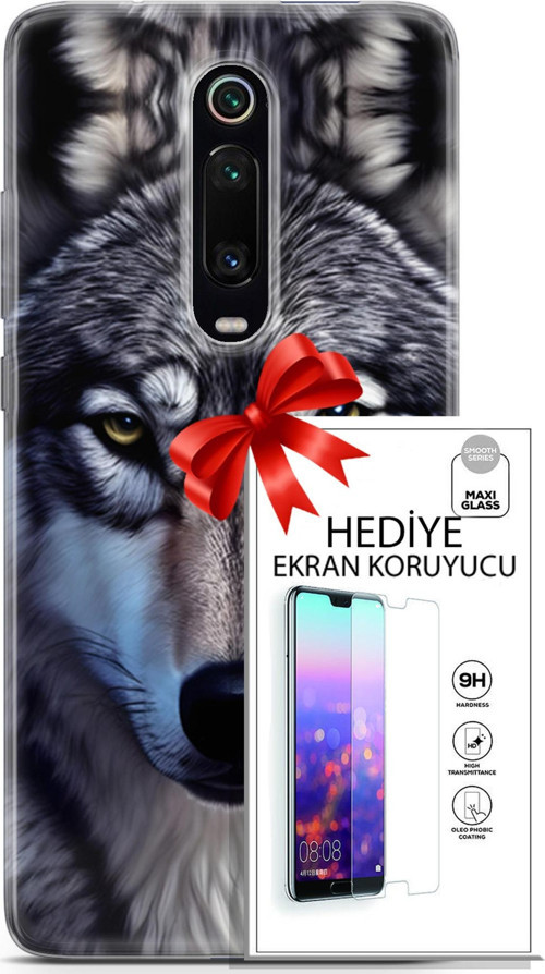 Xiaomi Mi 9T Pro Kılıf Orijinal Seri Dogs 07 Kurt Yüz Desenli Kılıf + Ön Ekran Koruyucu