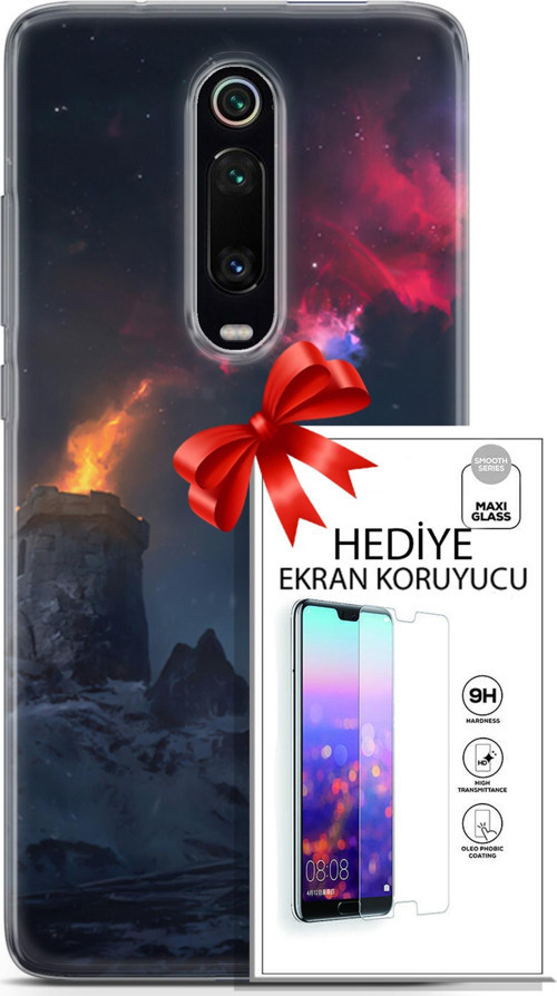 Xiaomi Mi 9T Pro Kılıf Orijinal Seri Fantasy 28 Kuzey Işıkları İz Bırakmayan Kılıf + Ön Ekran Koruyucu