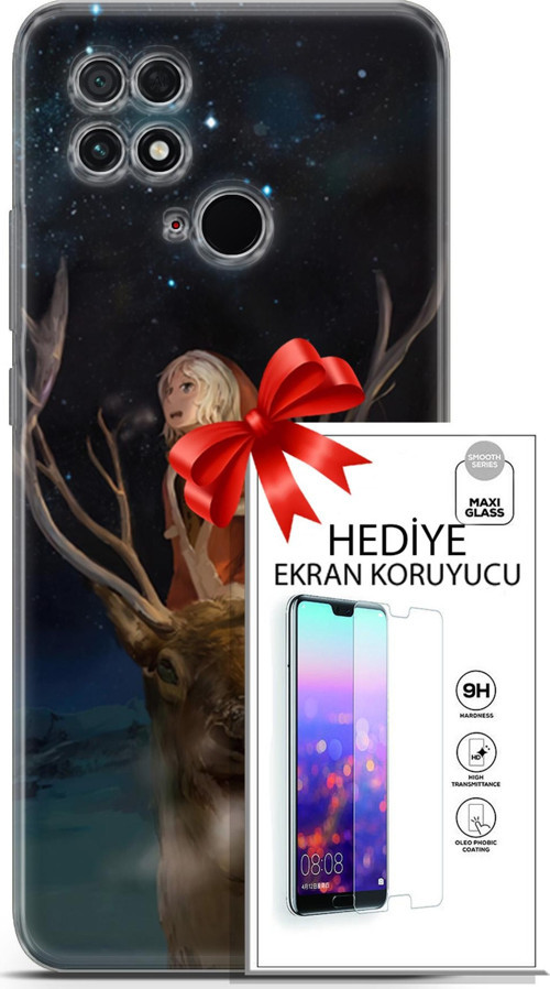 Xiaomi Poco C40 Kılıf Orijinal Seri Fantasy 18 Geyik Kız Parlak Kılıf + Ekran Koruyucu Full Koruma