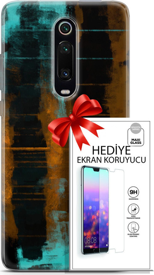 Xiaomi Mi 9T Pro Kılıf Orijinal Seri Nature 05 Turkuaz Siyah Koruma Kılıfı + Ekran Koruyucu