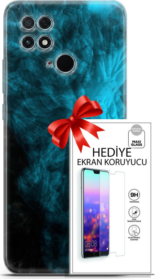 Xiaomi Poco C40 Kılıf Orijinal Seri Nature 15 Mavi Taşlar Kalın Silikon + Ekran Koruyucu