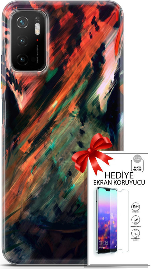 Xiaomi Poco M3 Pro 5G Kılıf Orijinal Seri Algorand 20 Kırmızı Yeşil Renkli Kılıf Ekran Koruyucu