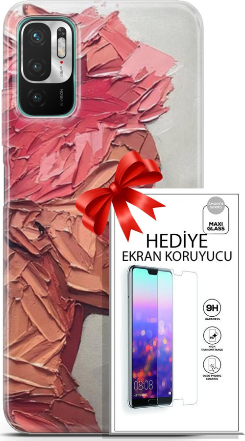 Xiaomi Redmi Note 10 5G Kılıf Orijinal Seri Soul 08 Pembe Baskılı Kılıf + Ekran Koruyucu