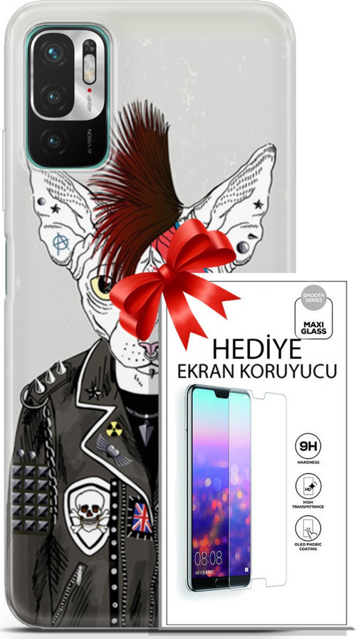 Xiaomi Redmi Note 10 5G Kılıf Orijinal Seri Punky 06 Punk Kedi Sfenks Koruyucu Kapak Ekran Koruyucu
