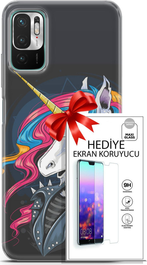 Xiaomi Redmi Note 10 5G Kılıf Orijinal Seri Punky 01 Unicorn Telefon Kılıfı + Ekran Koruyucu