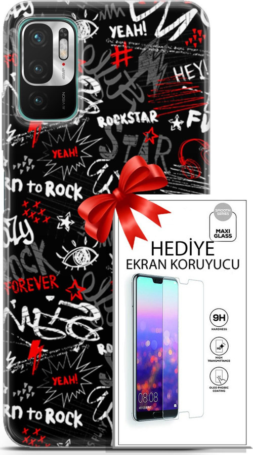 Xiaomi Redmi Note 10 5G Kılıf Orijinal Seri Punky 25 Yeah Rock Soyulmayan Kılıf + Ekran Koruyucu Ful
