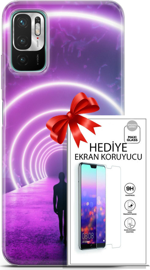 Xiaomi Redmi Note 10 5G Kılıf Orijinal Seri Cyberpunk 26 Daire Neon Soft Kapak + Ekran Koruyucu