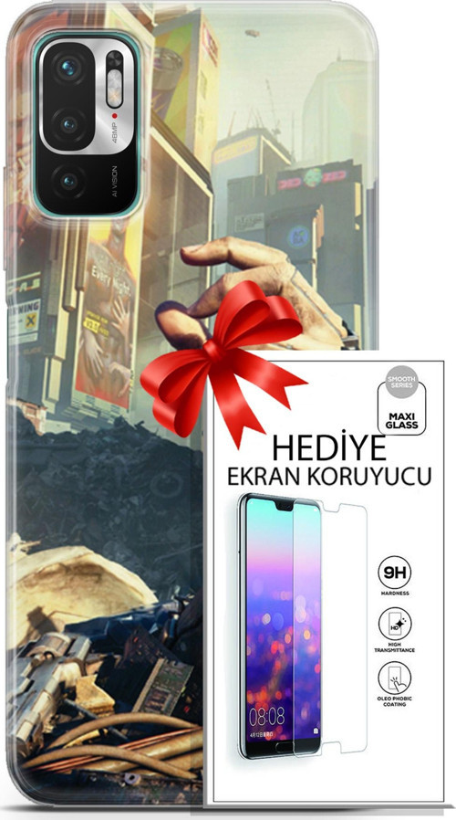 Xiaomi Redmi Note 10 5G Kılıf Orijinal Seri Cyberpunk 20 El Renkli Kılıf Ekran Koruyucu