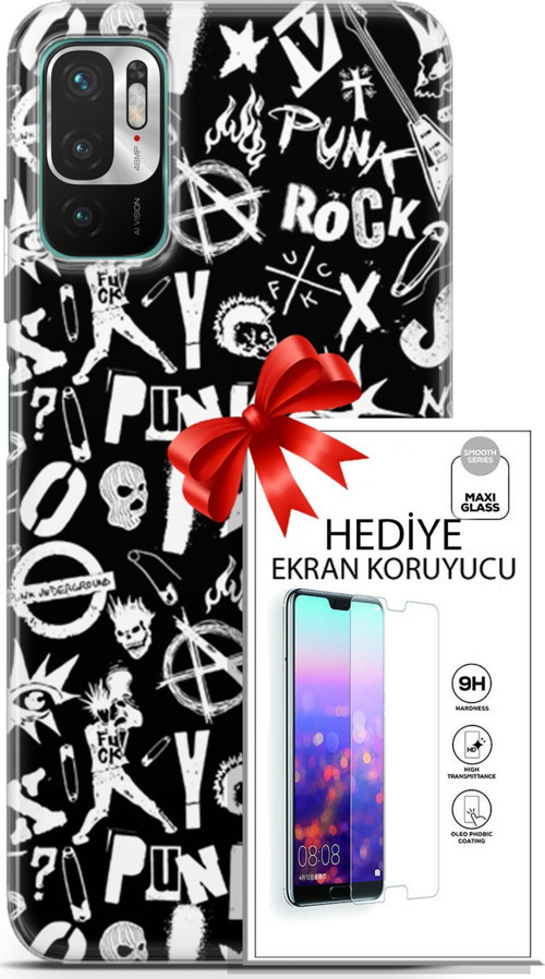 Xiaomi Redmi Note 10 5G Kılıf Orijinal Seri Punky 18 Rock Punk Parlak Kılıf + Ekran Koruyucu Full Koruma