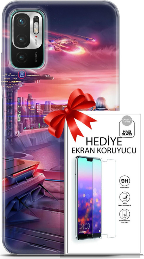 Xiaomi Redmi Note 10 5G Kılıf Orijinal Seri Cyberpunk 13 Dünya Dışı Case Kapak Ekran Koruyucu