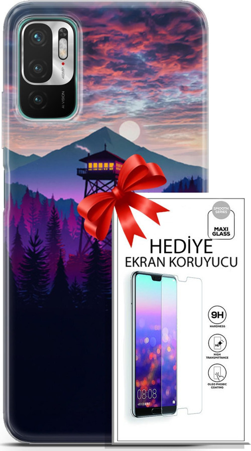 Xiaomi Redmi Note 10 5G Kılıf Orijinal Seri Fantasy 17 Orman Kule Yumuşak Kılıf + Ekran Koruyucu