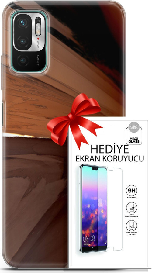 Xiaomi Redmi Note 10 5G Kılıf Orijinal Seri Nature 01 Kahverengi Tonlar Telefon Kılıfı + Ekran Koruyucu