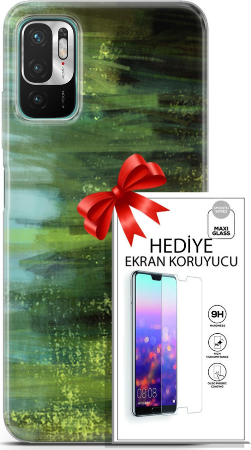 Xiaomi Redmi Note 10 5G Kılıf Orijinal Seri Nature 21 Çalılar Darbe Önleyici Kapak + Ön Ekran Koruyucu