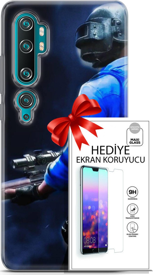 Xiaomi Mi Note 10 Kılıf Orijinal Seri Pubg 12 Mavi Gömlekli Tasarım Kılıf + Ekran Koruyucu