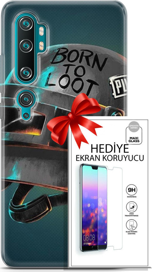 Xiaomi Mi Note 10 Kılıf Orijinal Seri Pubg 19 Born To Loot Tam Koruma Kılıf + Ekran Koruyucu